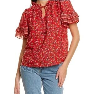 Max Studio Women’s Floral  Print Short Sleeve Blouse Small